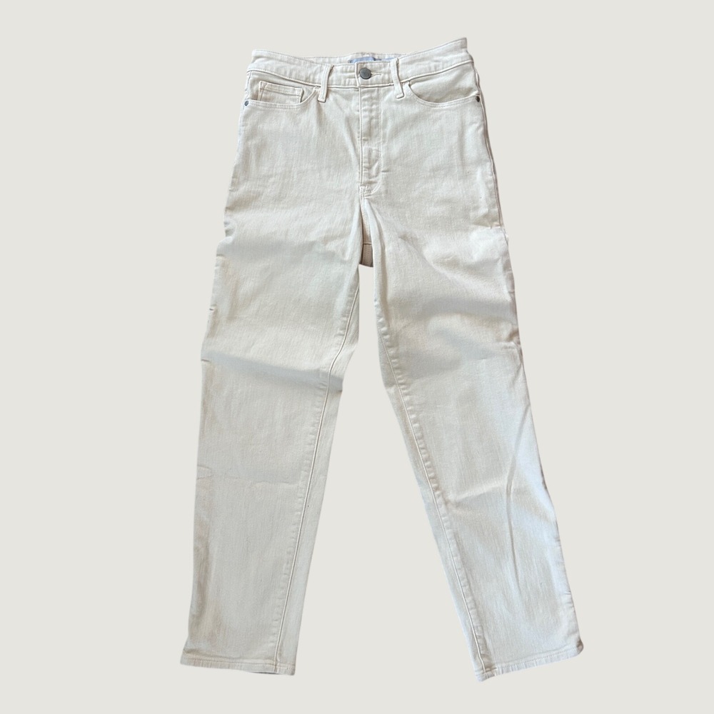 Athleta Womens High Rise Straight Leg Ecru Ivory Jeans Cream Skulptek Stretch 6